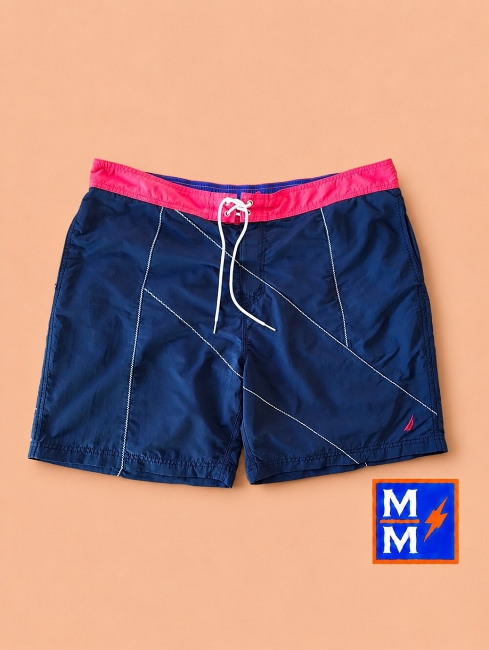 Nautica Men's Navy Swim Trunks with Red Waistband. XXL